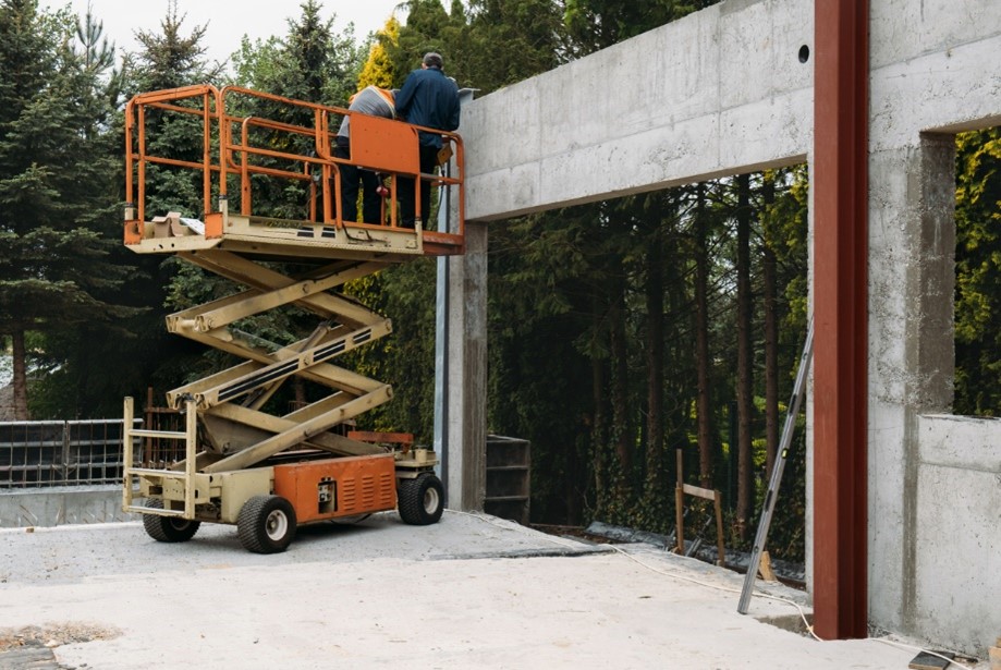 Scissor lift on construction site