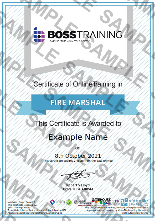 Fire Marshal Training certificate of completion
