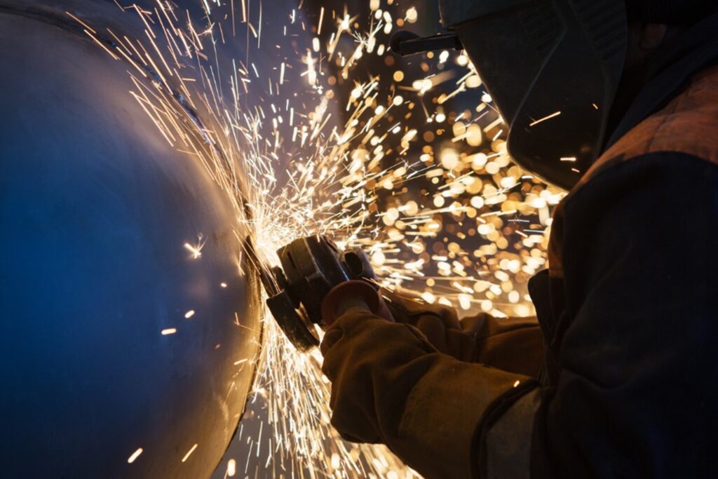 Sparks flying when using abrasive wheels in a workshop
